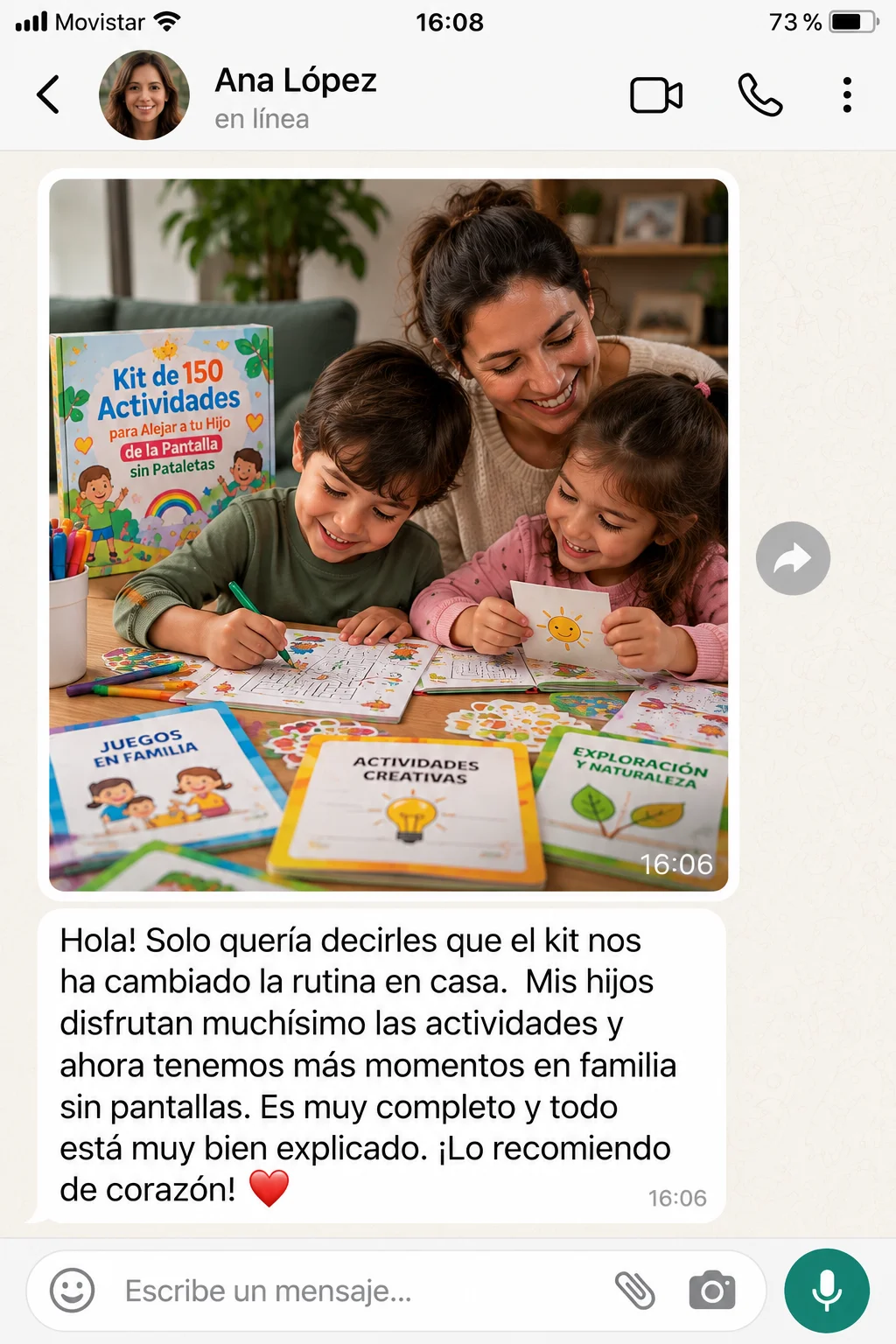 Testimonio de WhatsApp de Ana López: ahora tienen más momentos en familia sin pantallas